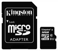 Kingston microSDHC 32GB Class 10 UHS-I U1 - R: 45MB/s, W: 10MB/s + Adaptr