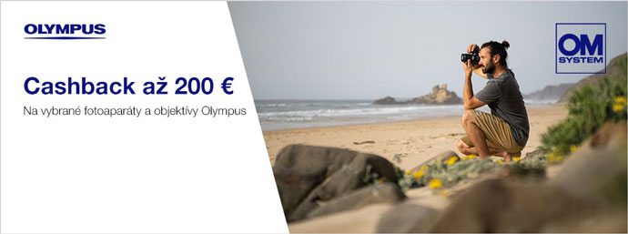 Cashback až 200 € na vybrané fotoaparáty a objektívy Olympus/Om System