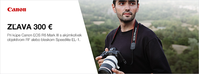 Canon EOS R6 Mark III Bundle - zľava 300 € pri kúpe s RF objektívom alebo bleskom