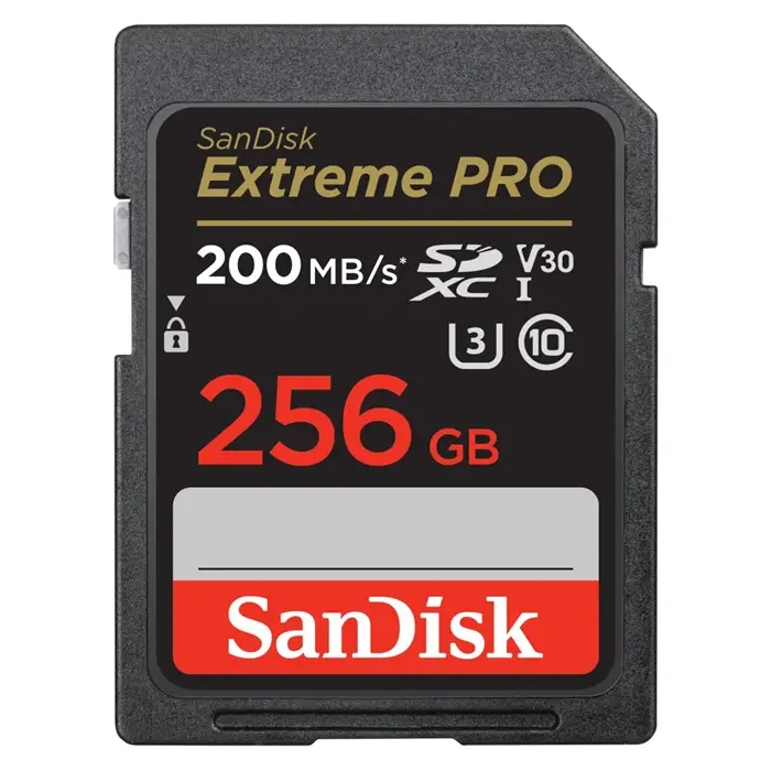 SanDisk SDXC Extreme PRO 256GB Class 10, UHS-I U3 V30 - R: 200MB/s, W: 90MB/s