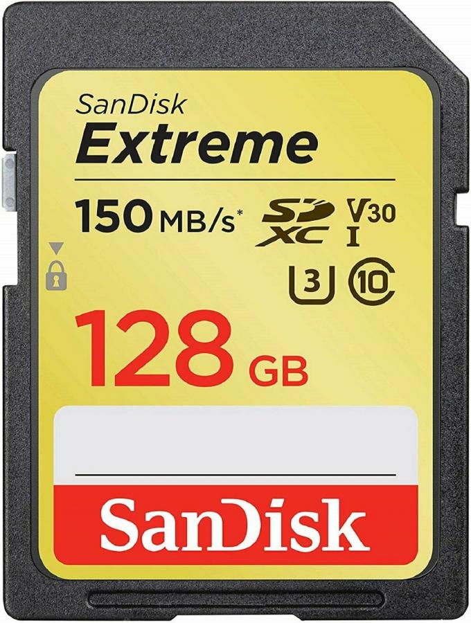 SanDisk SDXC Extreme 128GB Class 10 UHS-I U3 V30 - R: 150MB/s, W: 70MB/s