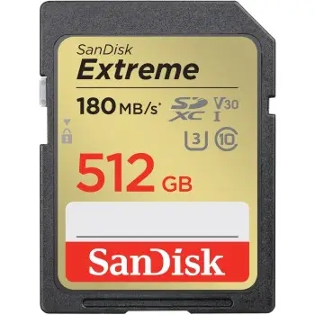 SanDisk SDXC Extreme 512GB Class 10, UHS-I U3 V30 - R: 180MB/s, W: 130MB/s