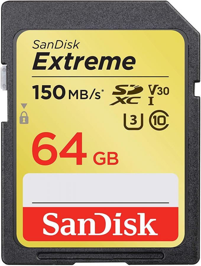 SanDisk SDXC Extreme 64GB Class 10, UHS-I U3 V30 - R: 150MB/s, W: 60MB/s