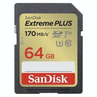 SanDisk Extreme PLUS 64 GB SDHC Memory Card 100 MB/s & 60 MB/s, UHS-I, Class 10, U3, V30