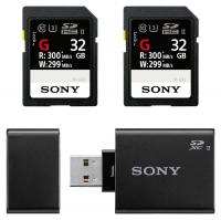 Sony 2x SF-G 32GB SDHC UHS-II (U3) R: 300MB/s, W: 299MB/s + Sony SD/SDHC/SDXC Card Reader