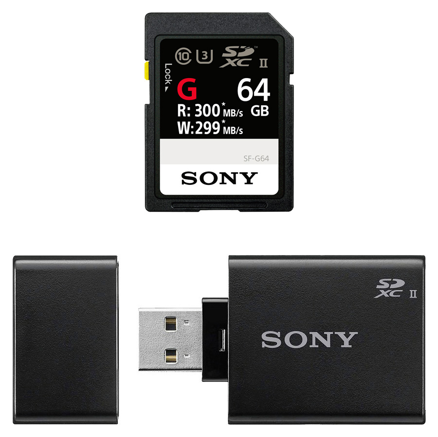 Sony SF-G 64GB SDXC UHS-II (U3) R: 300MB/s, W: 299MB/s + Sony SD/SDHC/SDXC Card Reader